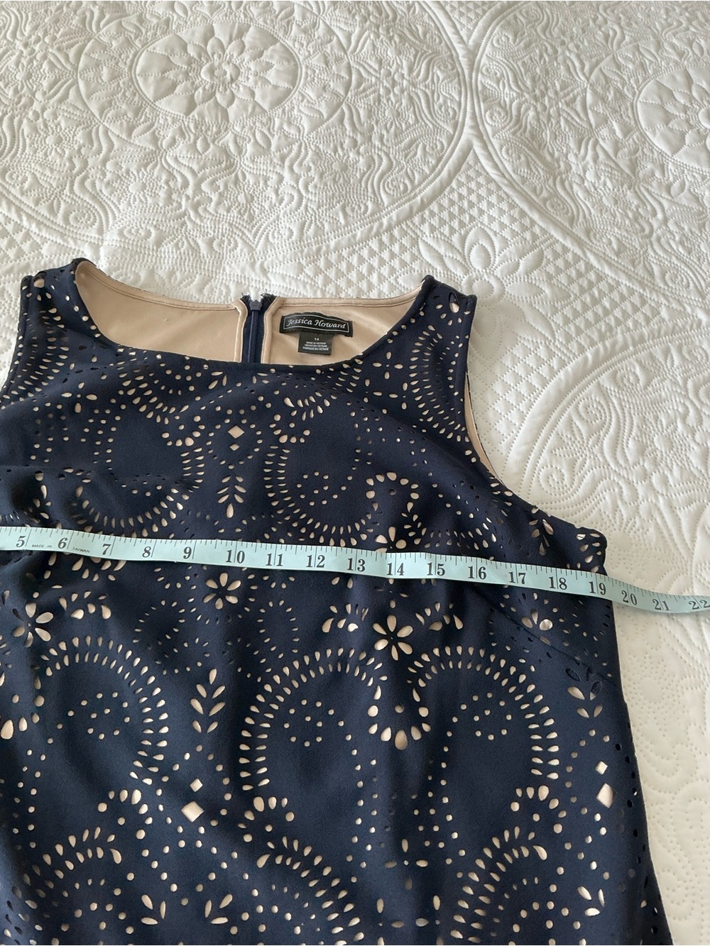 Jessica Howard Navy Laser-Cut Dress with Nude Lining - Picture 3 of 5